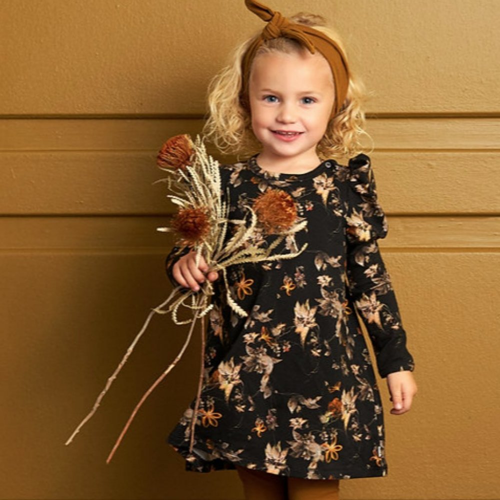 Musli "Poetry" Dress, Baby Size, (3m - 3T)  Fall/Winter Black and Floral